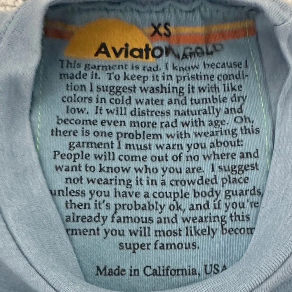 Aviator Nation Sky Blue Tee with Blue AV and Sunset Stripes - Picture 2 of 3